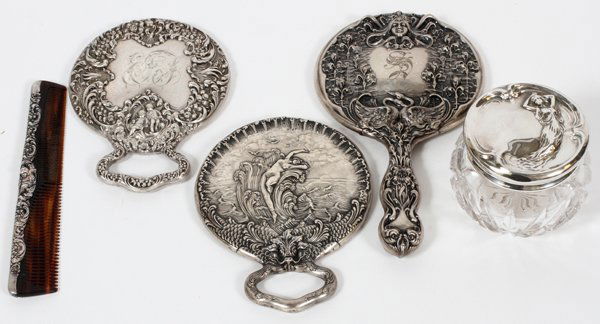 UNGER BROTHERS STERLING DRESSER SET FIVE PIECES (1 of 2)