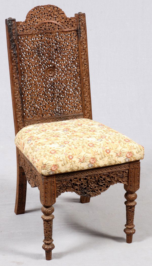 INDIAN CARVED SHEESHAM WOOD SIDE CHAIR (1 of 3)