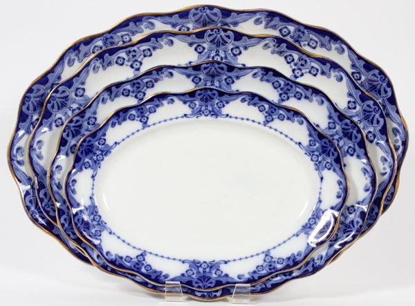 FLOW BLUE PORCELAIN PLATTERS, FOUR PIECES (1 of 2)