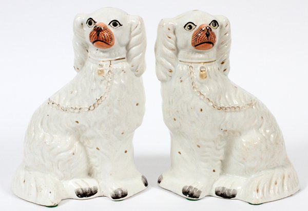 STAFFORDSHIRE KING CHARLES SPANIELS C. 1840, PAIR (1 of 2)