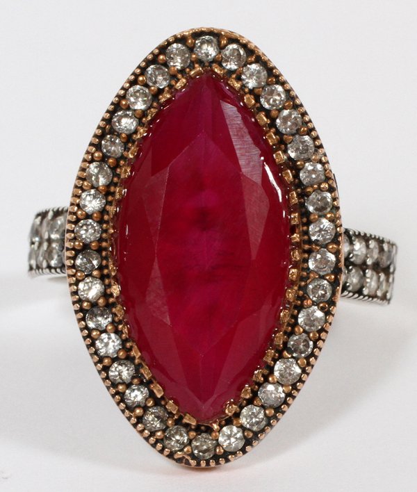 VINTAGE STYLE STERLING RUBELITE & SAPPHIRE RING (1 of 2)