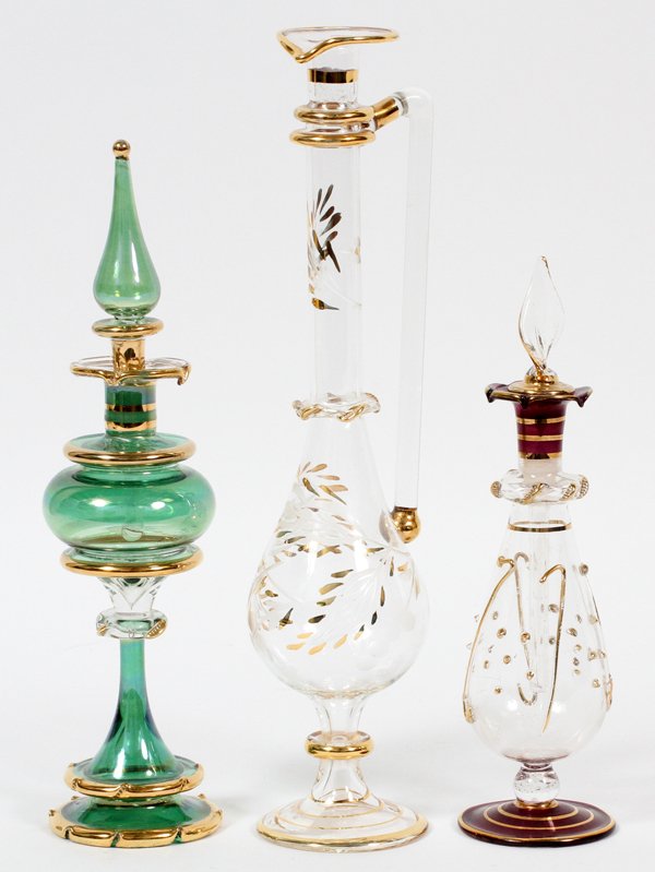 EGYPTIAN GLASS PERFUME BOTTLES, THREE PIECES (1 of 1)