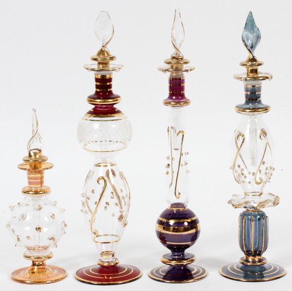EGYPTIAN GLASS PERFUME BOTTLES, FOUR PIECES (1 of 1)
