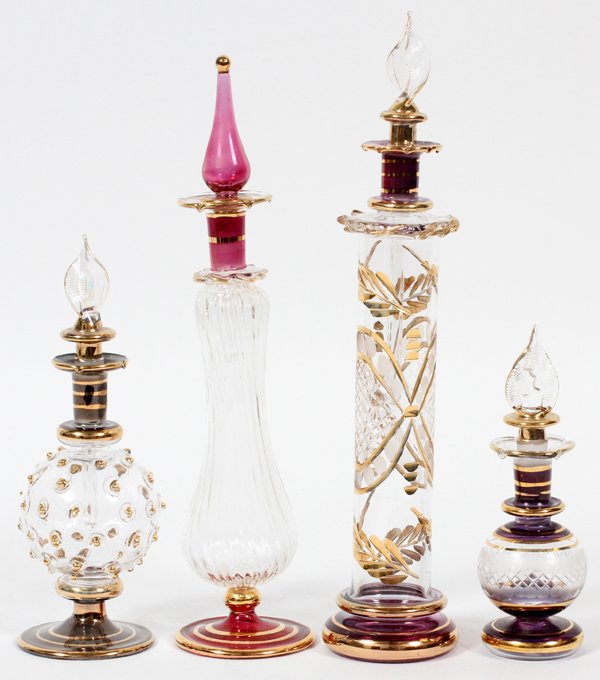 EGYPTIAN GLASS PERFUME BOTTLES, FOUR PIECES (1 of 1)
