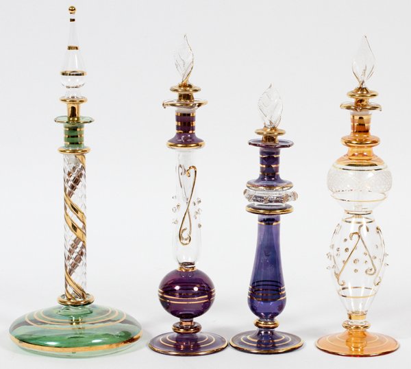 EGYPTIAN GLASS PERFUME BOTTLES, FOUR PIECES (1 of 1)