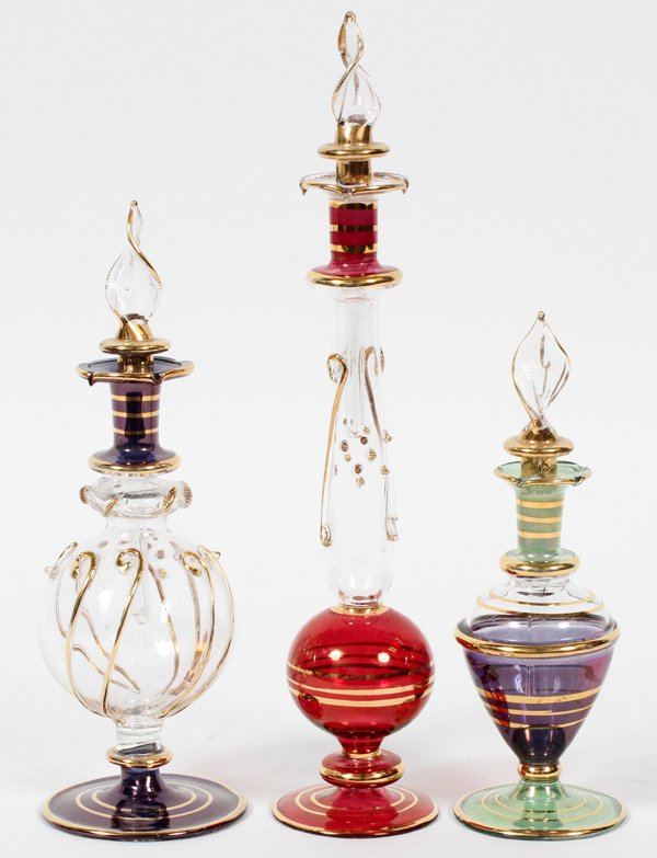 EGYPTIAN GLASS PERFUME BOTTLES, THREE PIECES (1 of 1)