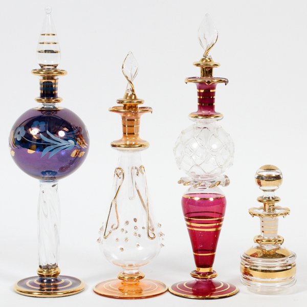 EGYPTIAN GLASS PERFUME BOTTLES, FOUR PIECES (1 of 1)