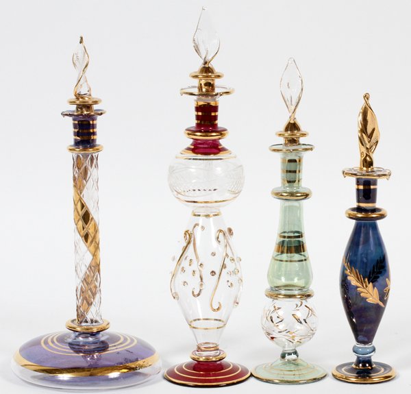 EGYPTIAN GLASS PERFUME BOTTLES, FOUR PIECES (1 of 1)