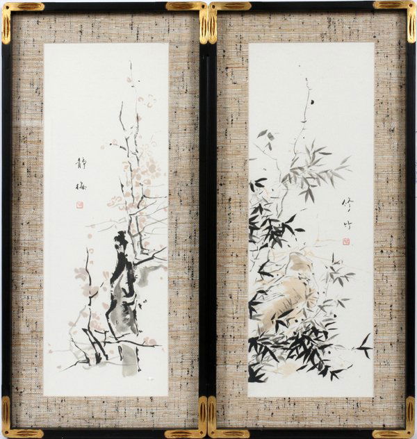 CHEN CHI, CHINESE, HAND COLORED PRINTS, PAIR: CHEN CHI, CHINESE, HAND COLORED PRINTS, PAIR, H 32", W 11":Framed under glass with cloth matting. For a high resolution photo CLICK HERE