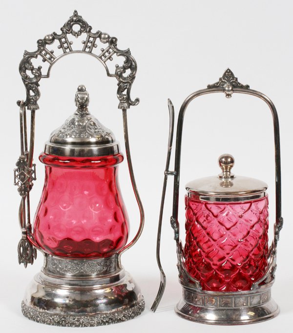 REED & BARTON SILVERPLATE & GLASS PICKLE CASTORS (1 of 1)