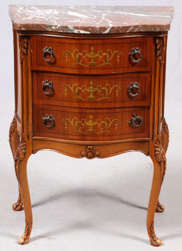 FRENCH FRUITWOOD HAND PAINTED & MARBLE TOP COMMODE (1 of 2)