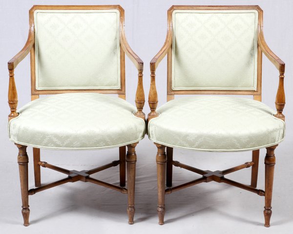 REGENCY STYLE WALNUT ARM CHAIRS, PAIR (1 of 2)
