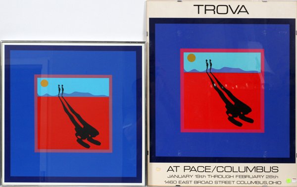 ERNEST TROVA SILKSCREEN "SHADOWS, PLANES & TARGETS": ERNEST TROVA SILKSCREEN, "SHADOWS, PLANES & TARGETS", 1972, H 24", W 24":Pub Page Editions Inc. New York. Numbered 124/150. Including Trova poster "Trova at Pace/Columbus." Dimensions 32"H x 25"W. Und