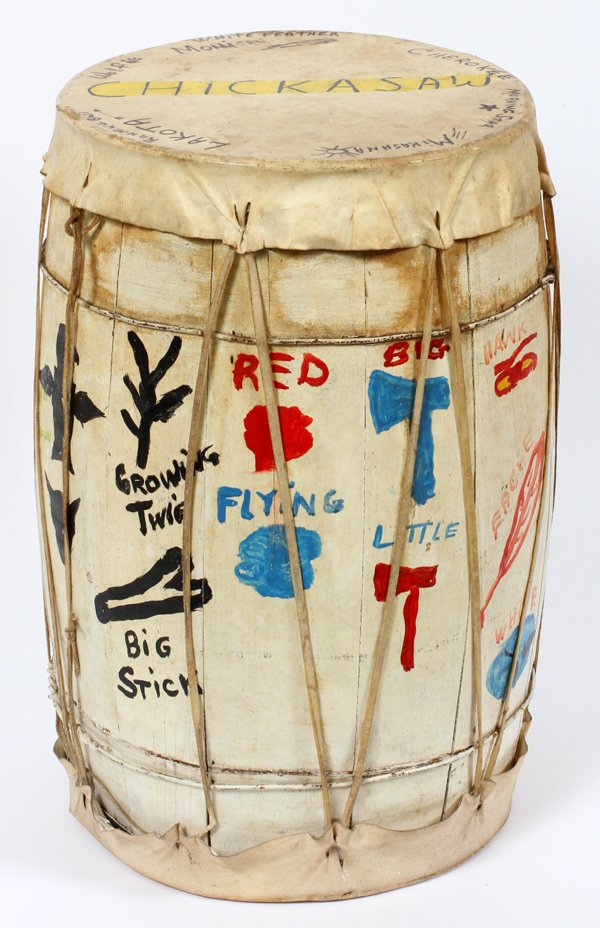 AMERICAN INDIAN HIDE AND WOOD DRUM (1 of 3)
