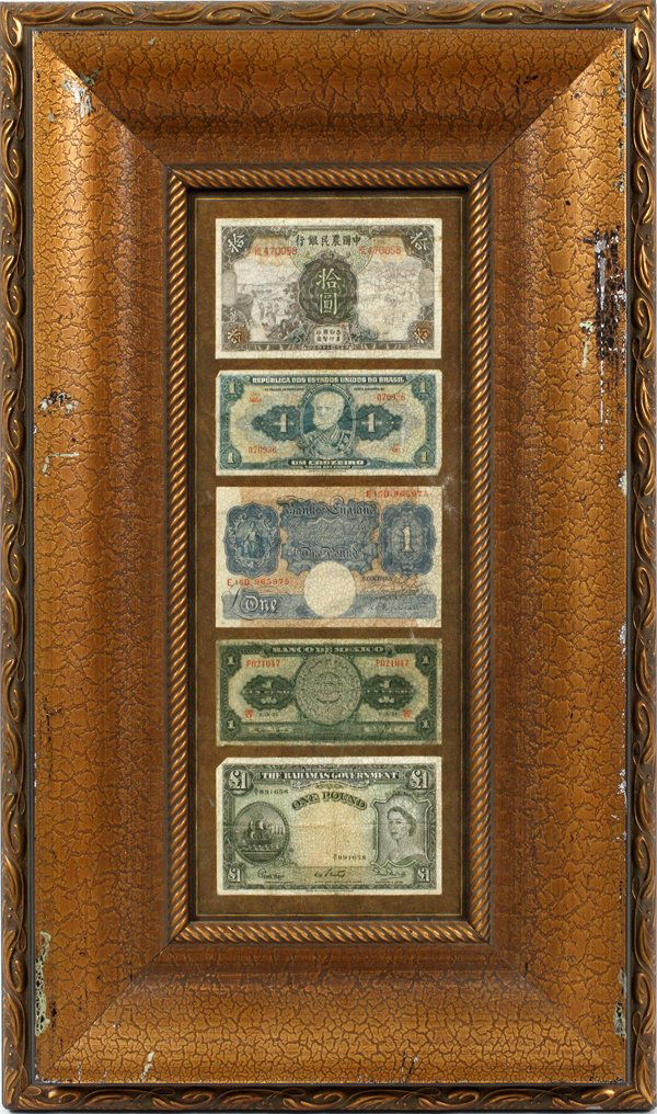 FRAMED PAPER CURRENCY NOTES 5 PCS. (1 of 1)