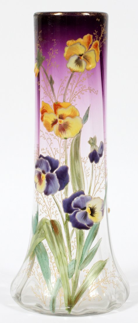 MOSER ENAMELED GLASS PANSY VASE C. 1900 (1 of 3)