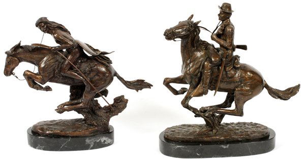 AFTER REMINGTON BRONZE SCULPTURES, TWO (1 of 3)