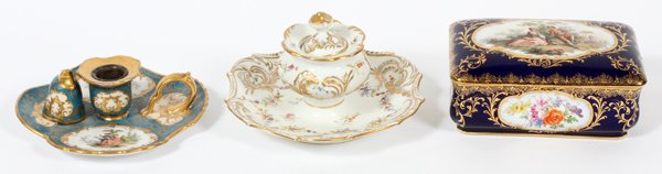 MEISSEN & DRESDEN BOX, INKWELL & CHAMBER STICK (1 of 3)