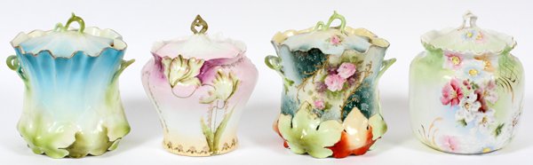 CONTINENTAL PORCELAIN BISCUIT JARS C. 1900, FOUR (1 of 1)