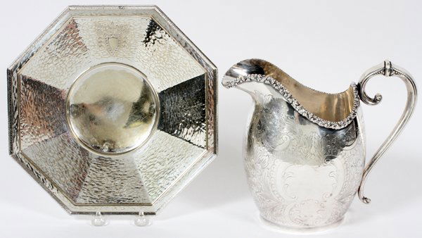ELLIS-BARKER SILVER PITCHER &MERIDEN BRITTANIA TRAY (1 of 3)