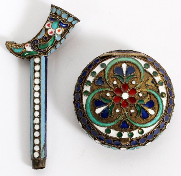 RUSSIAN SILVER & CLOISONNÉ BOX & PIPE STEM (1 of 4)