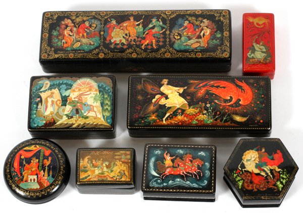 RUSSIAN LACQUER BOXES, EIGHT (1 of 1)