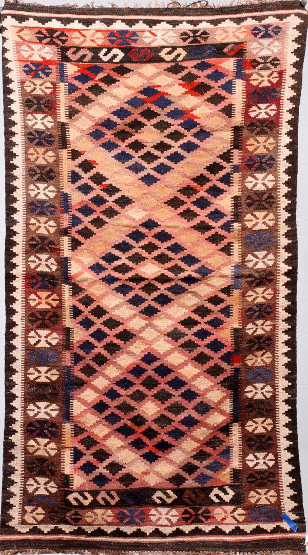 SERAPI RUG C. 1920: SERAPI RUG, C. 1920, 6' 0" X 3' 2":Flat woven brown, beige, red. For a high resolution photo CLICK HERE
