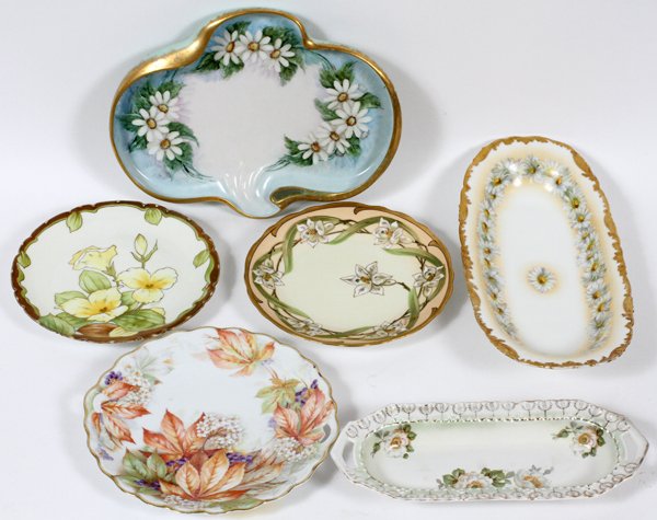 HAND PAINTED PORCELAIN SERVING PLATES EARLY 20TH C. SIX (1 of 2)