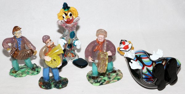ITALIAN BLOWN GLASS CLOWNS, FIVE (1 of 1)