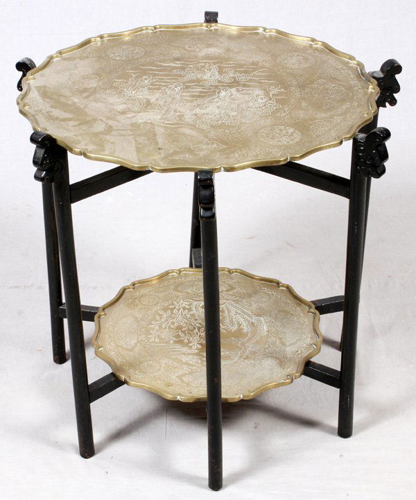 CHINESE BRASS DOUBLE TRAY-TOP TABLE OVERALL (1 of 2)