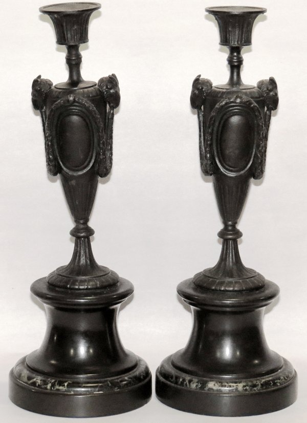 FRENCH BRONZE CANDLESTICKS C. 1850, PAIR (1 of 2)