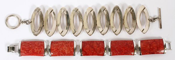 STERLING LINK BRACELETS, 2: STERLING LINK BRACELETS 2: 6 1/2, 6 1/4 ONE WITH ONIX, ETC (SEE ADDITIONAL PICTURES & PHOTO'S) ETC.:See additional Photo's.Njd. - - - For a high resolution photo