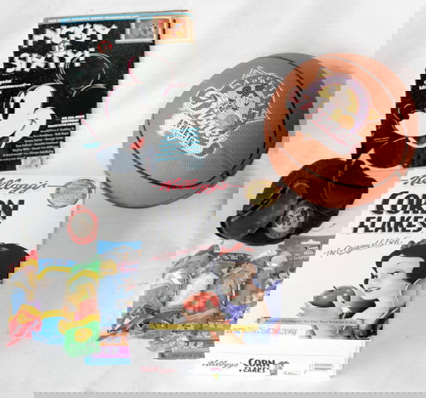 WALT DISNEY GROUPING, EIGHT PIECES: WALT DISNEY GROUPING, EIGHT PIECES:Including 1 "Mickey is 60" magazine with celluloid inside; 1 Mousketeer hat; 1 Mickey Mouse "Disney Athletics" basketball; 4 Pez containers with original boxes; and