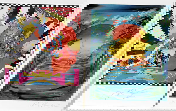 PETER MAX, PRINTS, ED. 750, 2: PETER MAX, PRINTS, ED. 750, TWO, 10 1/2" X 8 1/2" & 9" X 8 1/2":Ex. Estate of Robert L. Burkhalter, Grosse Pointe Park, Mi. Including 1 Art Print, Nobel Peace Prize, 1989, pencil signed, U. N. Peace K