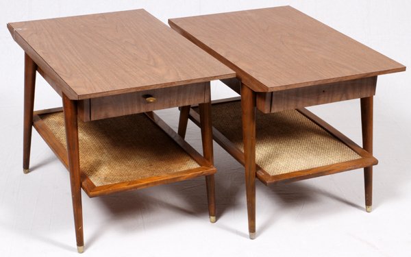 CONTEMPORARY MAHOGANY LAMINATE END TABLES C1950 (1 of 2)