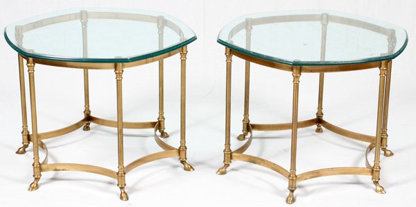 BRASS & GLASS END TABLES PAIR (1 of 2)