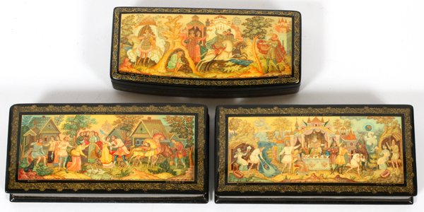 RUSSIAN HAND PAINTED BLACK LACQUER BOXES (1 of 2)