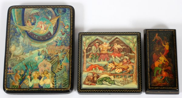 RUSSIAN HAND PAINTED LACQUER BOXES 3 PCS. (1 of 3)