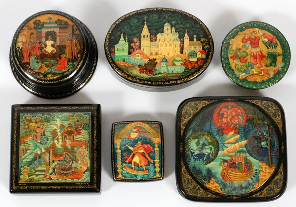 RUSSIAN HAND PAINTED LACQUER BOXES C. 2000 6 PCS (1 of 3)