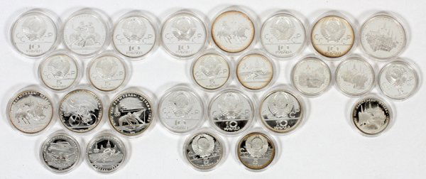 RUSSIAN OLYMPIC SLIVER COINS, TWENTY-FIVE (1 of 2)