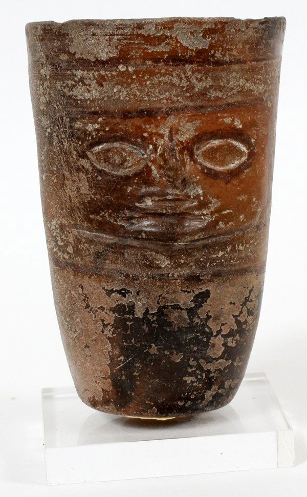 PRE-COLUMBIAN TERRACOTTA FACE FIGURE VESSEL (1 of 2)