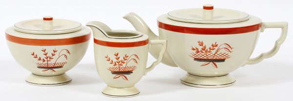 DANISH EARTHENWARE TEA SET C. 1940 3 PCS (1 of 1)