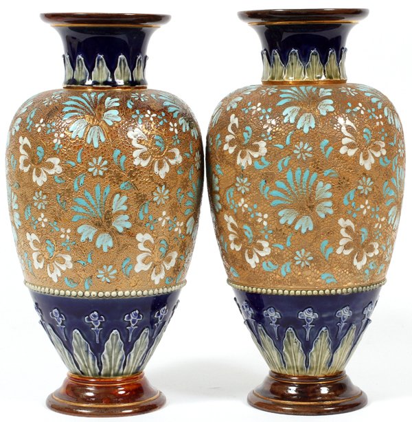 DOULTON BURSLEM CHINE WARE POTTERY VASES C. 1900 (1 of 3)