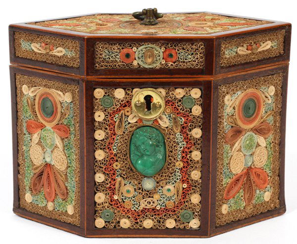 GEORGE III QUILLWORK TEA CADDY C. 1780-1810 (1 of 7)