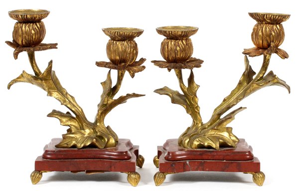 FRENCH BRONZE & ROUGE MARBLE TWO-LIGHT CANDELABRA (1 of 2)