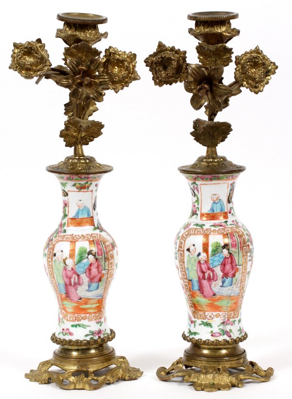 PORCELAIN & BRONZE-MOUNTED CANDLE HOLDERS (1 of 2)