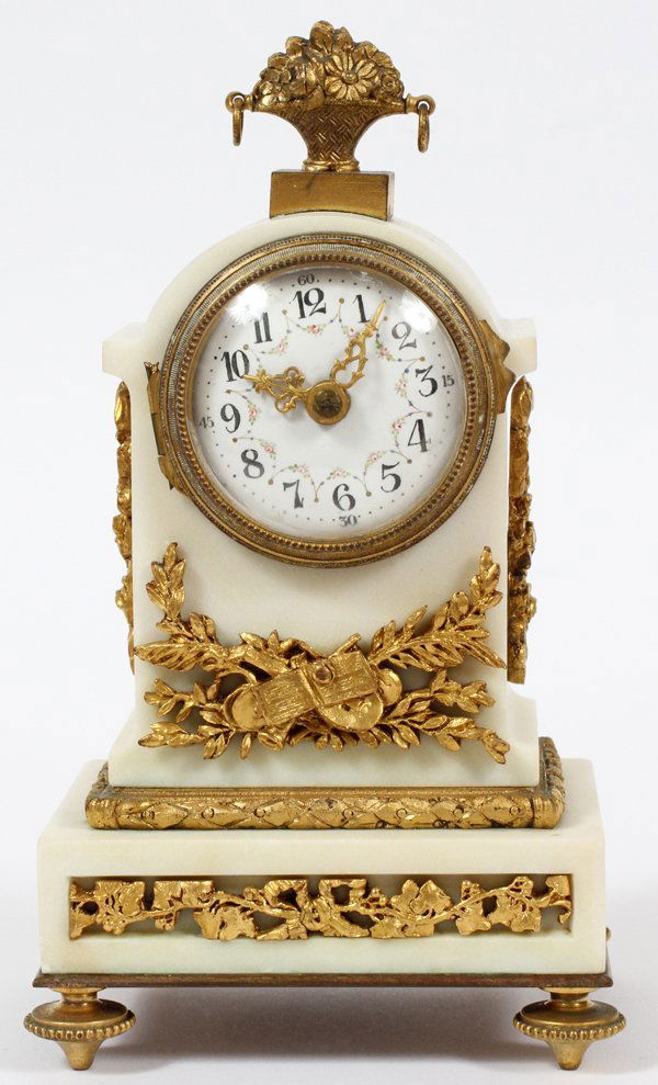 FRENCH BRONZE-MOUNTED MARBLE DESK CLOCK C. 1900 (1 of 4)