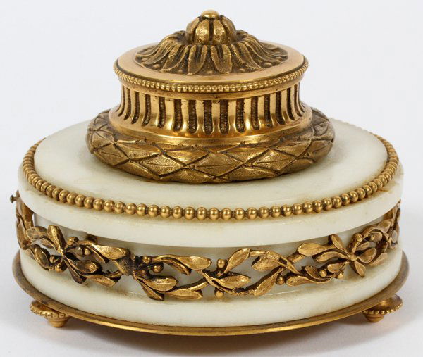 FRENCH D'ORE BRONZE & MARBLE INKWELL 19TH C. (1 of 3)