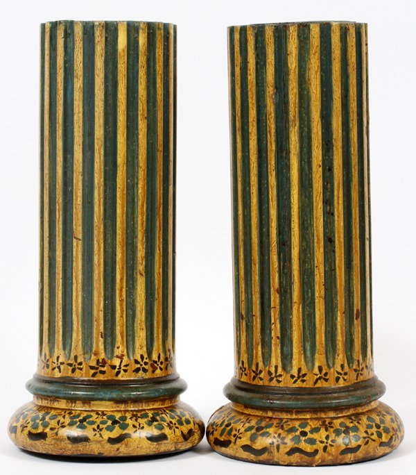 CARVED & PAINTED WOOD COLUMNS, PAIR (1 of 2)