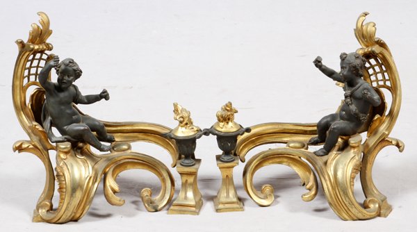 FRENCH PATINATED & GILT BRONZE FIGURAL CHENETS (1 of 2)
